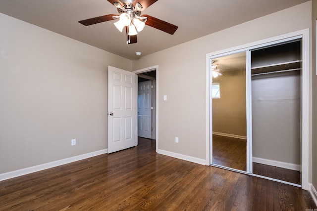 6 Broadmoor Dr, Little Rock, AR 72204 - unfurnished bedroom featuring a closet, baseboards, a ceiling fan, and wood finished floors