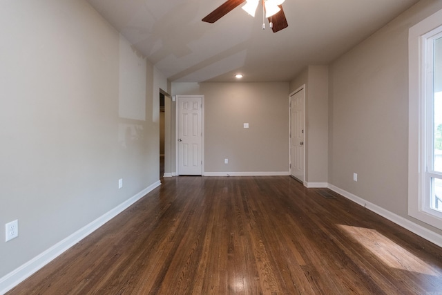 6 Broadmoor Dr, Little Rock, AR 72204 - spare room featuring dark wood-style flooring, baseboards, and a ceiling fan