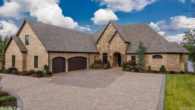 6550 Westminster, Benton, AR 72019 - view of front facade with a garage, brick siding, decorative driveway, and a shingled roof