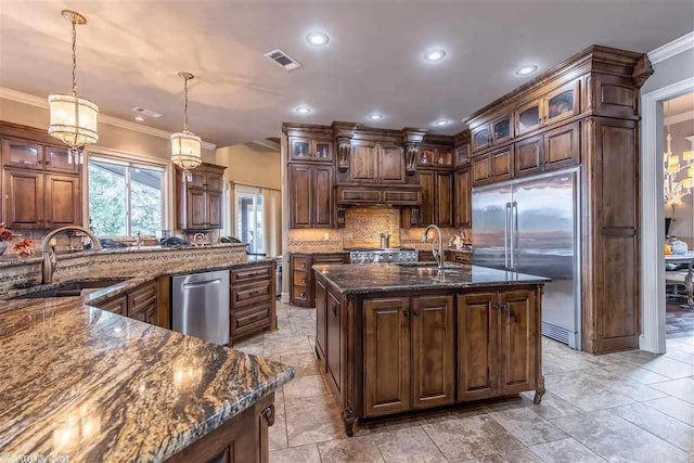 6550 Westminster, Benton, AR 72019 - kitchen featuring visible vents, a sink, ornamental molding, and appliances with stainless steel finishes