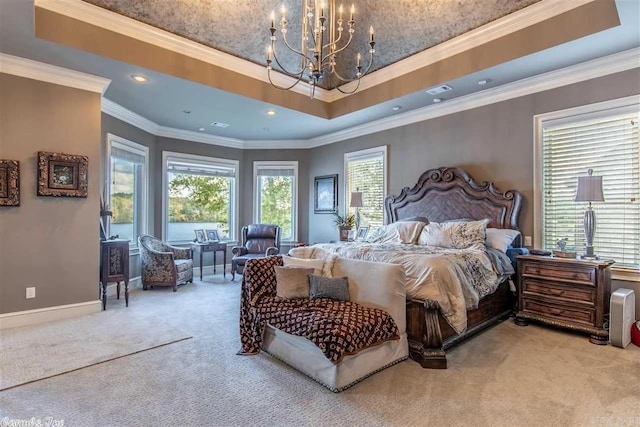 6550 Westminster, Benton, AR 72019 - bedroom with baseboards, an inviting chandelier, recessed lighting, a raised ceiling, and carpet