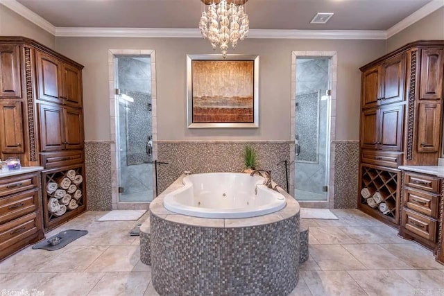 6550 Westminster, Benton, AR 72019 - full bath featuring a stall shower, crown molding, a whirlpool tub, and visible vents