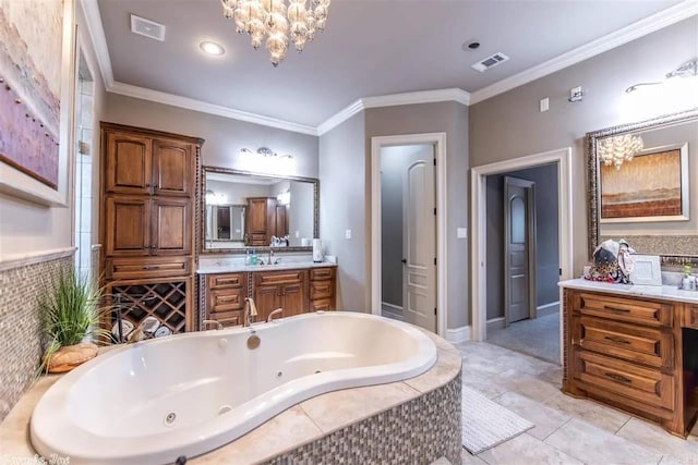 6550 Westminster, Benton, AR 72019 - full bath with a chandelier, visible vents, a tub with jets, and vanity