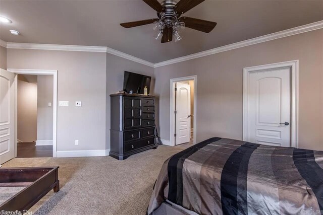 6550 Westminster, Benton, AR 72019 - carpeted bedroom featuring ceiling fan, baseboards, and ornamental molding