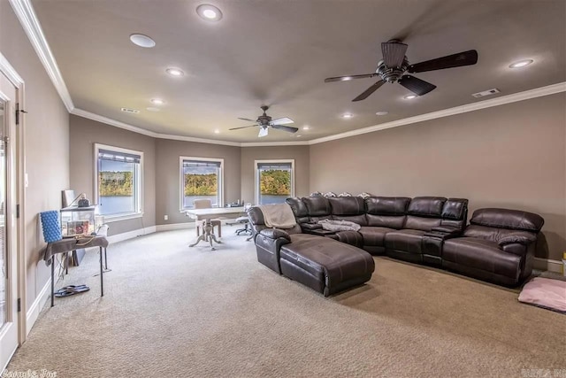 6550 Westminster, Benton, AR 72019 - living area with visible vents, baseboards, a ceiling fan, carpet, and recessed lighting