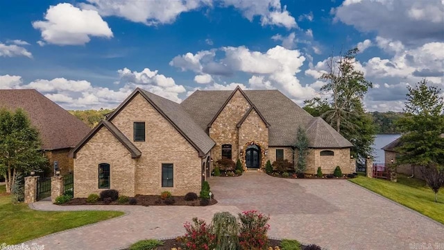 6550 Westminster, Benton, AR 72019 - french provincial home with roof with shingles, a front yard, fence, brick siding, and driveway