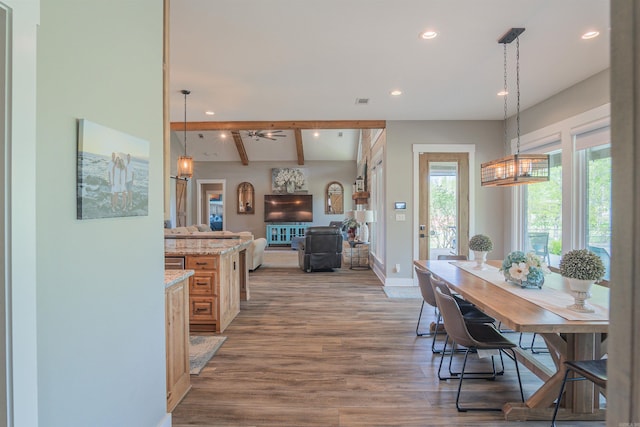 234 Barrett Ln, Cabot, AR 72023 - dining space with recessed lighting, baseboards, beam ceiling, and wood finished floors