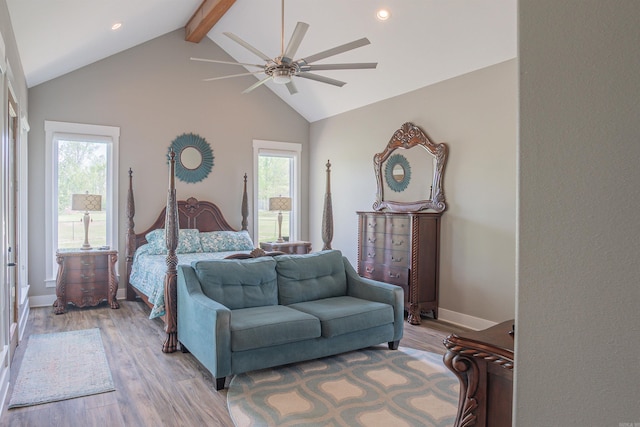 234 Barrett Ln, Cabot, AR 72023 - bedroom with recessed lighting, multiple windows, light wood-type flooring, and beamed ceiling