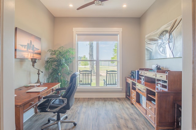 234 Barrett Ln, Cabot, AR 72023 - office space featuring ceiling fan, light wood finished floors, recessed lighting, and baseboards