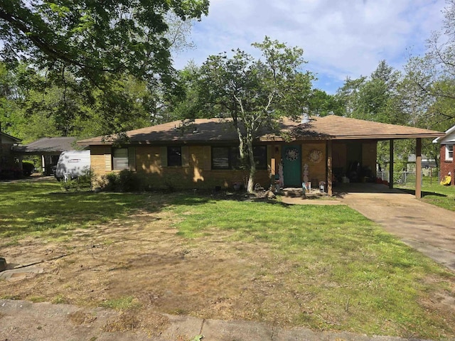 801 Randall Dr, Searcy, AR 72143 - ranch-style home with a front lawn, an attached carport, and concrete driveway