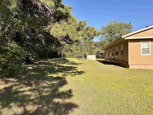 view of yard featuring an outdoor structure and a shed