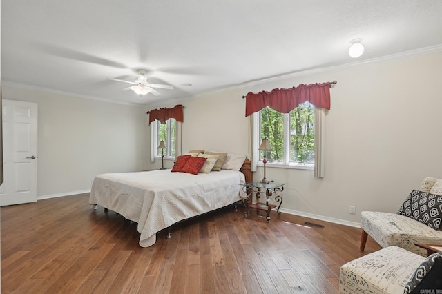 6 Narvaez Way, Hot Springs Village, AR 71909 - bedroom with a ceiling fan, baseboards, ornamental molding, and hardwood / wood-style floors