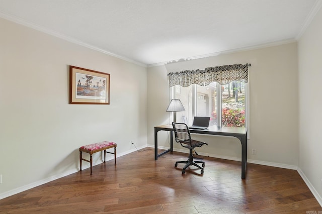 6 Narvaez Way, Hot Springs Village, AR 71909 - office area featuring baseboards, hardwood / wood-style flooring, and ornamental molding