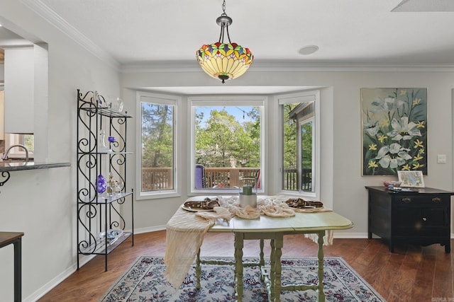 6 Narvaez Way, Hot Springs Village, AR 71909 - dining space featuring wood finished floors, a wealth of natural light, and ornamental molding