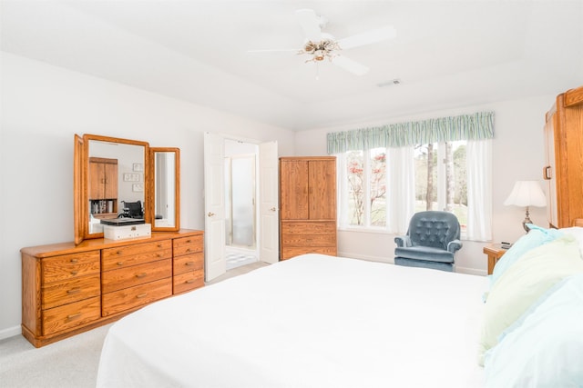 18 Fastota Ln, Hot Springs Village, AR 71909 - bedroom featuring ceiling fan, light carpet, visible vents, and baseboards
