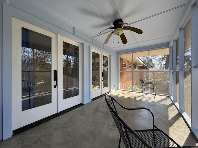 21 Belmont Dr, Little Rock, AR 72204 - unfurnished sunroom featuring ceiling fan and french doors