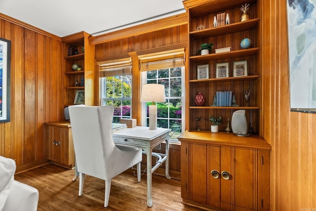 5715 Hawthorne Rd, Little Rock, AR 72207 - office area featuring wood finished floors and wooden walls