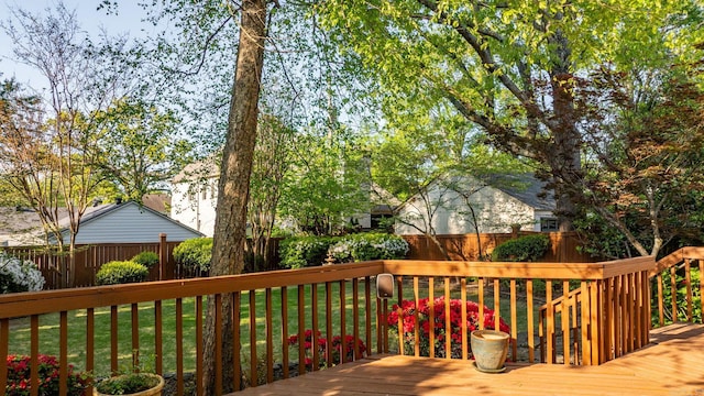5715 Hawthorne Rd, Little Rock, AR 72207 - wooden deck featuring a fenced backyard and a lawn