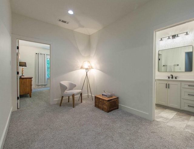 4941 Lake Vista Dr, Benton, AR 72019 - living area featuring light carpet, baseboards, and visible vents