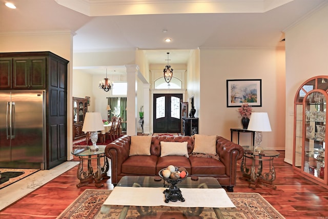 2780 Shoemaker Rd, Sheridan, AR 72150 - living room featuring wood finished floors, recessed lighting, a chandelier, and ornamental molding
