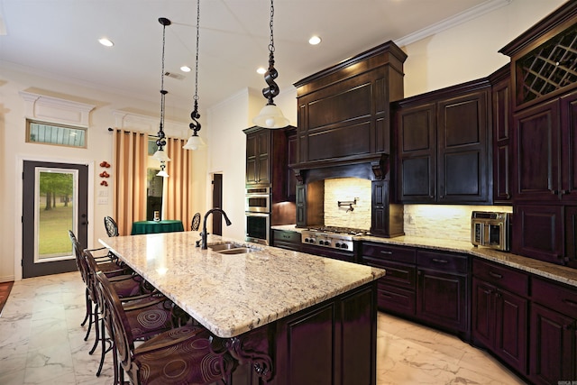 2780 Shoemaker Rd, Sheridan, AR 72150 - kitchen featuring marble finish floor, a sink, recessed lighting, and ornamental molding