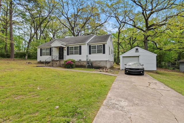 7803 Ascension Rd, Little Rock, AR 72204 - view of front of home featuring a front lawn, driveway, an outbuilding, and a detached garage