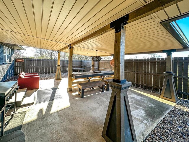 view of patio / terrace featuring a fenced backyard and outdoor dining space