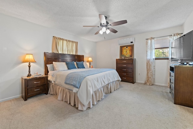 111 Pamela Ln, Sherwood, AR 72120 - bedroom featuring light colored carpet, baseboards, a textured ceiling, and a wall mounted AC