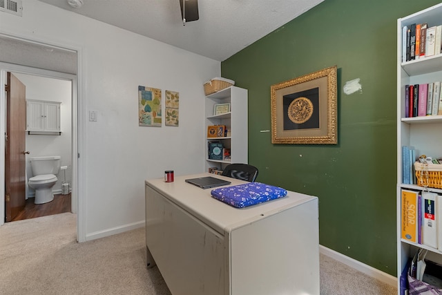 111 Pamela Ln, Sherwood, AR 72120 - office area with ceiling fan, light carpet, visible vents, and baseboards