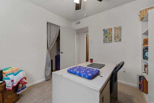 111 Pamela Ln, Sherwood, AR 72120 - office space with baseboards, visible vents, light colored carpet, and ceiling fan