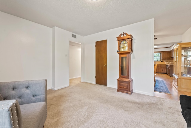 111 Pamela Ln, Sherwood, AR 72120 - sitting room with a textured ceiling, baseboards, visible vents, and light colored carpet