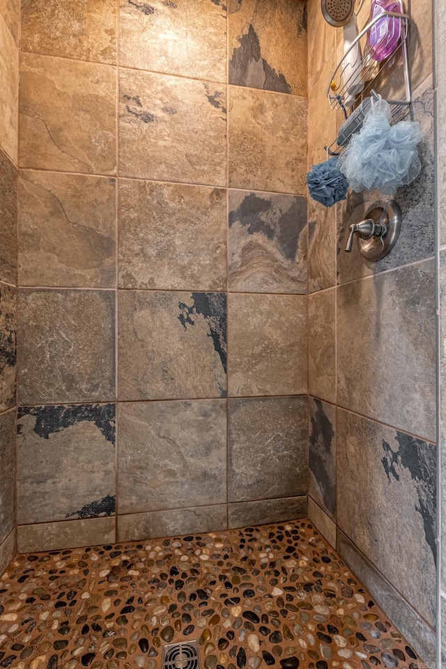 interior space featuring a tile shower and stone finish floor