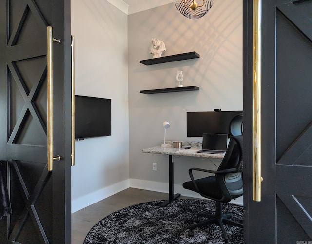 157 Manitou Dr, Maumelle, AR 72113 - home office with baseboards and dark wood finished floors
