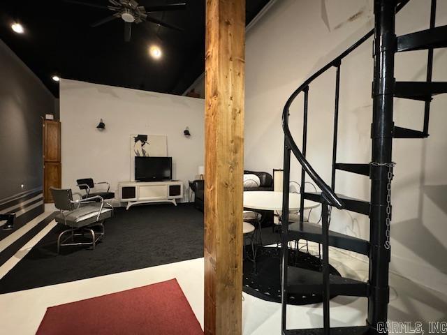 107 N Marr St, Pocahontas, AR 72455 - stairs with ceiling fan and carpet floors