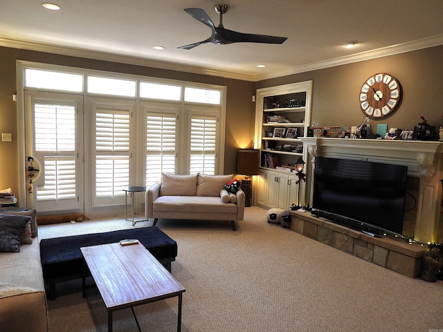 22 Talais Dr, Little Rock, AR 72223 - living area with ceiling fan, ornamental molding, and carpet