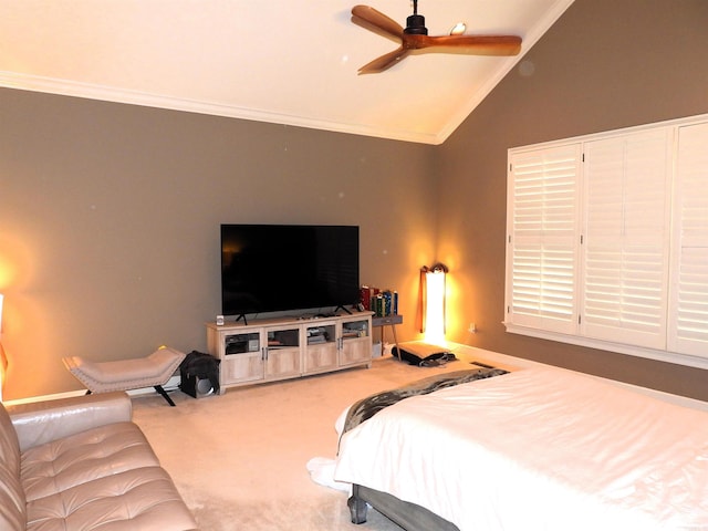 22 Talais Dr, Little Rock, AR 72223 - carpeted bedroom with lofted ceiling, ceiling fan, and ornamental molding