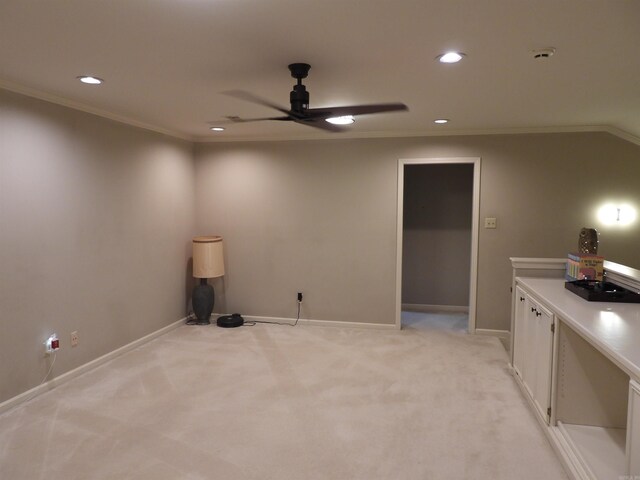 22 Talais Dr, Little Rock, AR 72223 - spare room with crown molding, ceiling fan, light colored carpet, baseboards, and recessed lighting