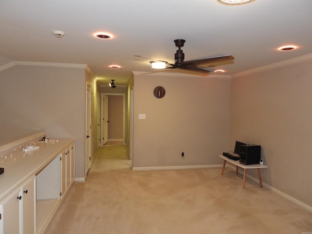 22 Talais Dr, Little Rock, AR 72223 - interior space with light colored carpet, baseboards, crown molding, and white cabinetry