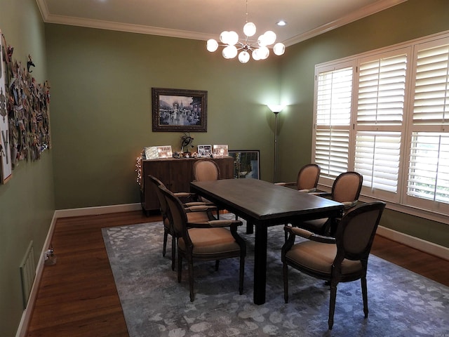 22 Talais Dr, Little Rock, AR 72223 - dining area featuring baseboards, wood finished floors, a chandelier, and ornamental molding