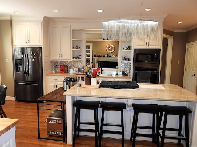 22 Talais Dr, Little Rock, AR 72223 - kitchen featuring open shelves, crown molding, white cabinetry, and black appliances