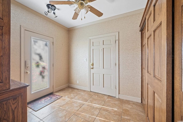 118 Grandview Dr, Hot Springs, AR 71913 - foyer with a ceiling fan, ornamental molding, and light tile patterned floors