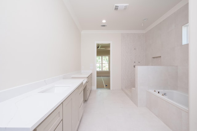 219 Abington Cir, Little Rock, AR 72223 - full bath with walk in shower, ornamental molding, visible vents, a bath, and vanity