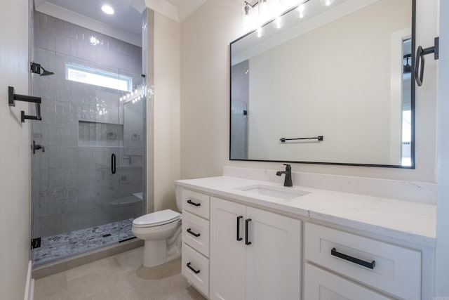 219 Abington Cir, Little Rock, AR 72223 - full bath featuring a stall shower, vanity, toilet, and tile patterned flooring