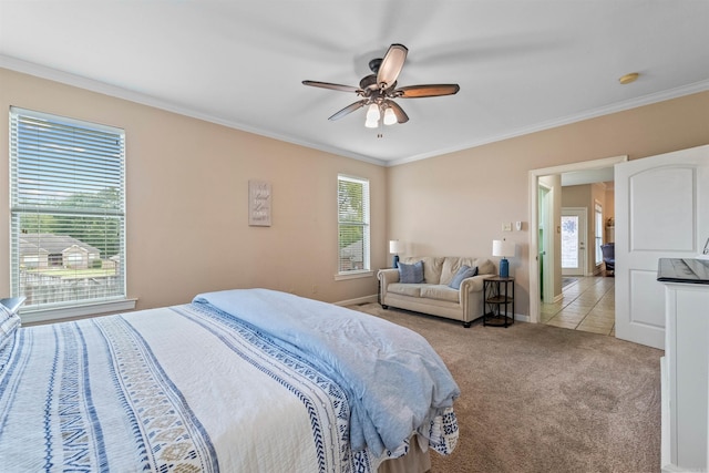 109 Sandstone Cv, Sherwood, AR 72120 - bedroom with ceiling fan, light carpet, baseboards, and ornamental molding