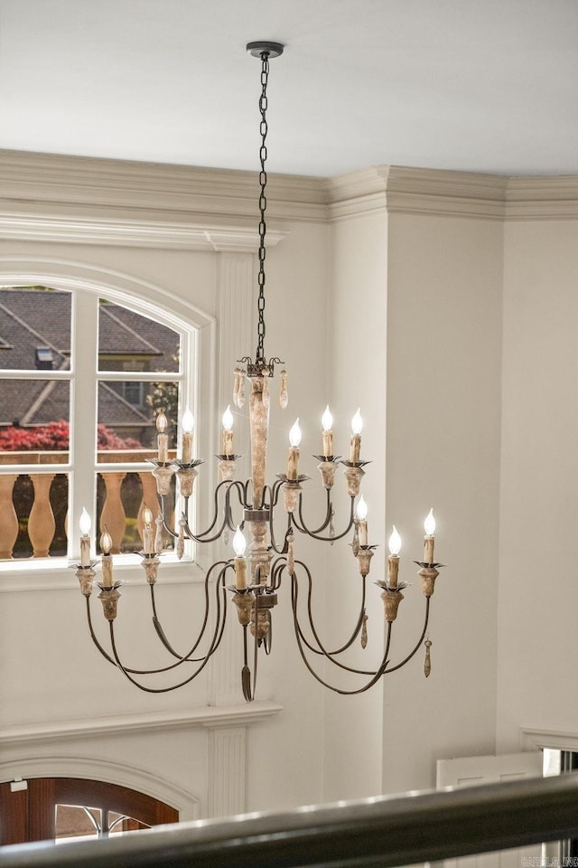 interior details with a chandelier