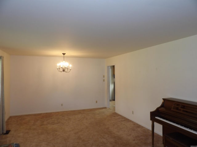 interior space with light colored carpet and a notable chandelier