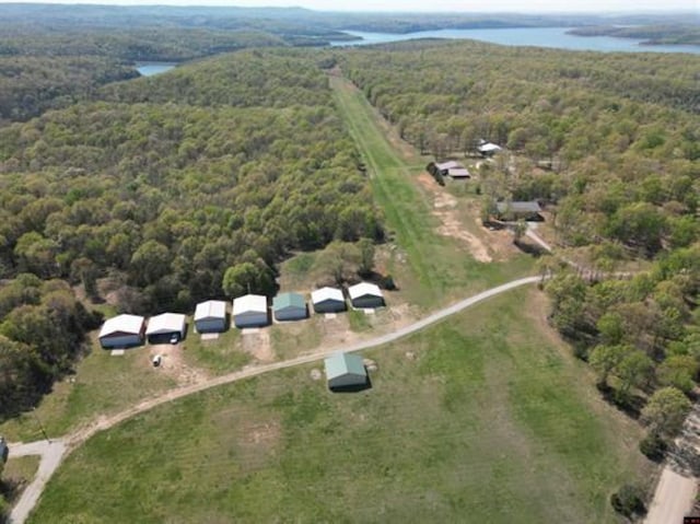 aerial view with a water view and a view of trees