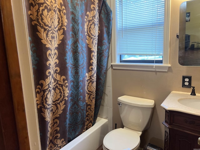 3223 Canal Dr, White Hall, AR 71602 - bathroom featuring vanity, shower / bathtub combination with curtain, and toilet