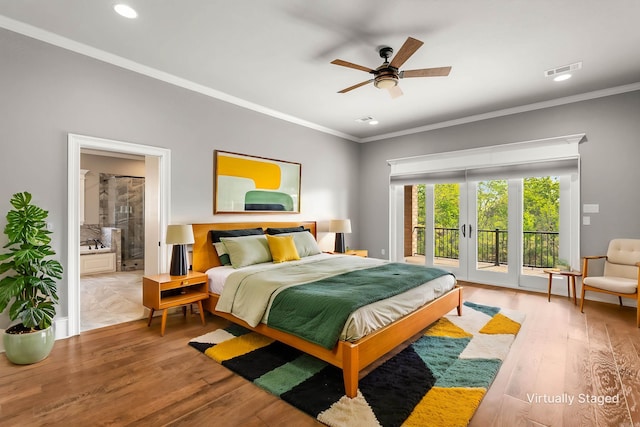 8908 Stillwater Rd, Sherwood, AR 72120 - bedroom with recessed lighting, visible vents, french doors, crown molding, and access to outside