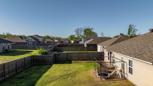view of yard with a fenced backyard and a residential view